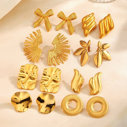 Geometric Round Personalized Hip Hop Fan-shaped Wings Real Gold Plated Earrings