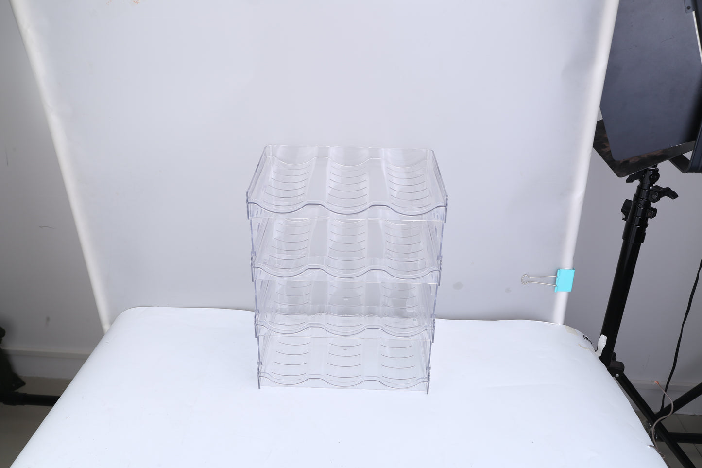 US Local 1Pc 4 Tier Bottle Storage Holder 12 Bottles Transparent Stackable Bottle Organizer Standing Drink Holder Shelf For Kitchen Fridge Cabinet Pantry