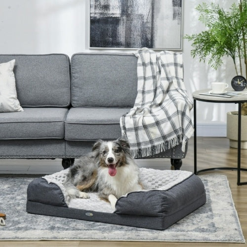 UK Local PawHut Calming Dog Bed Pet Mattress W Removable Cover, Anti-Slip Bottom, For Medium Dogs, 90L X 69W X 21Hcm - Charcoal Grey