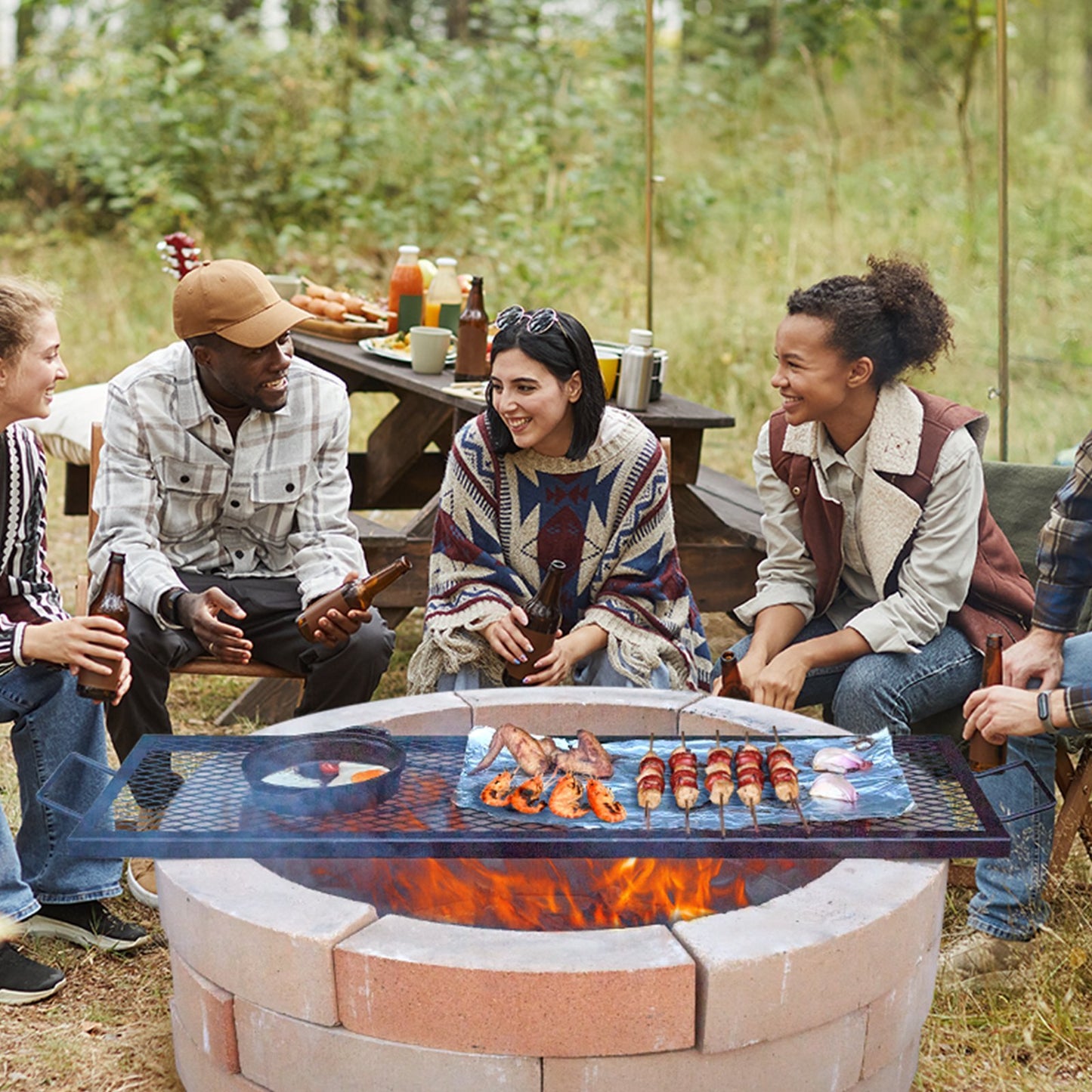 US Local VEVOR X-Marks Fire Pit Grill Grate, Rectangle Cooking Grate, Heavy Duty Steel Campfire BBQ Grill Grid With Handle & Support X Wire, Portable Camping Cookware For Outside Party Gathering, 44 Inch Black