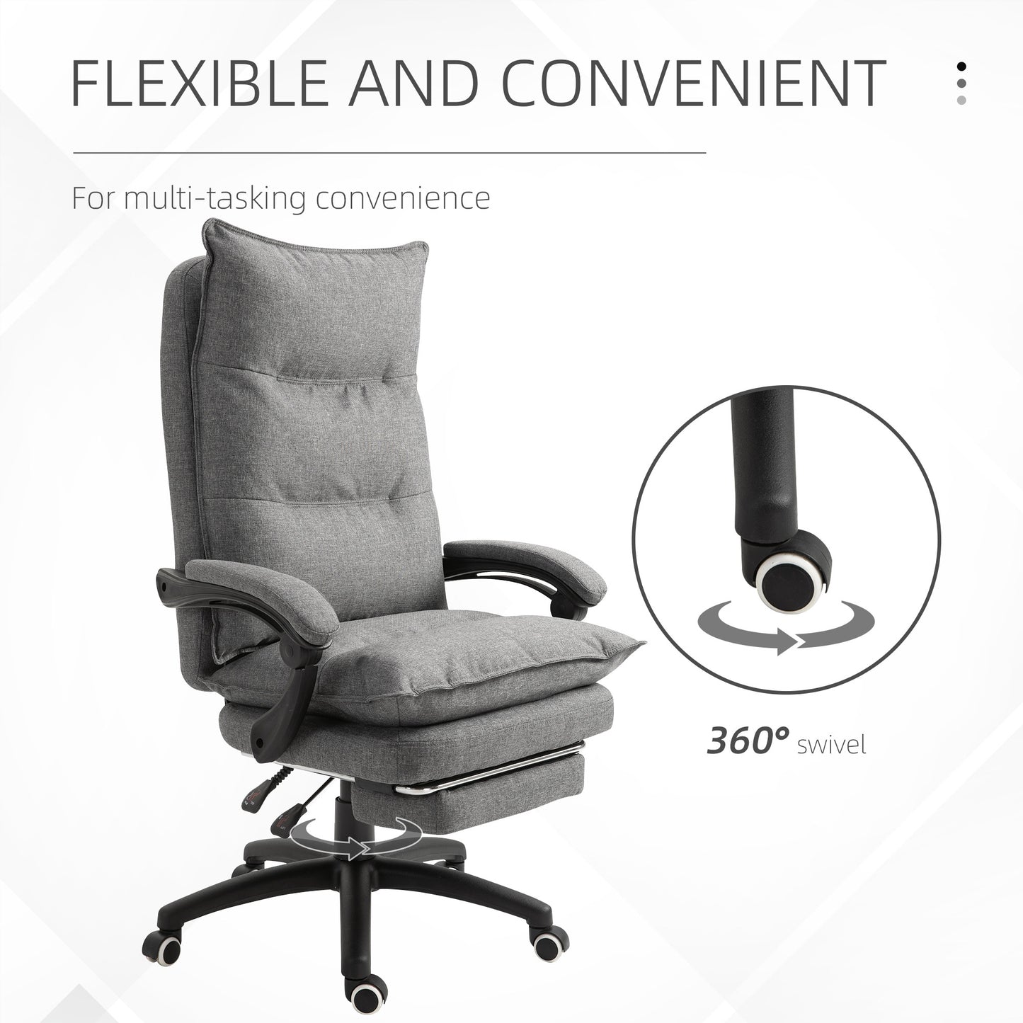 US Local Vinsetto Executive Office Chair, 360 Swivel, Adjustable Recliner With Retractable Footrest, Gray