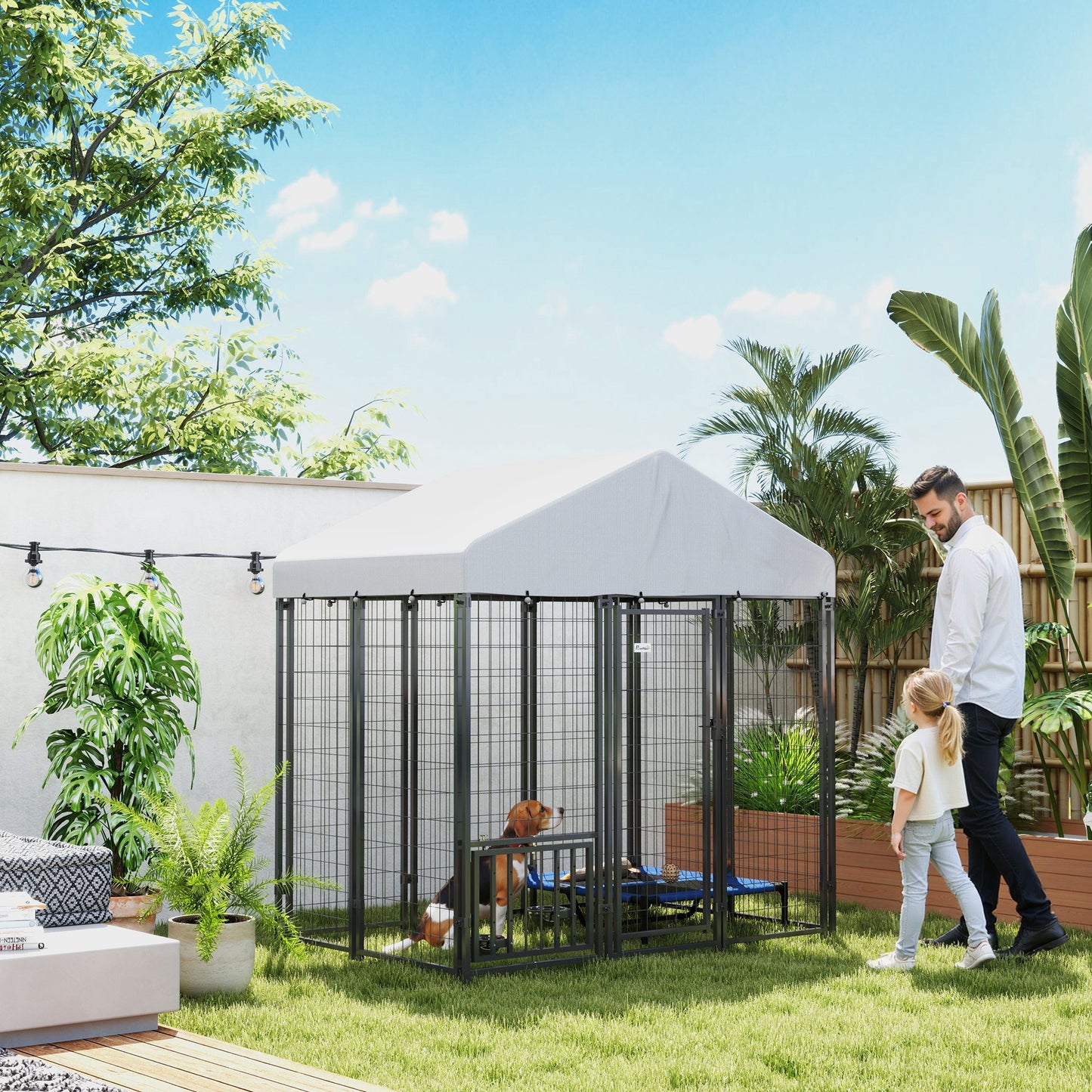 US Local Outdoor Dog Kennel With Roof With Escape-proof Lock, UV-Resistant & Waterproof Cover, 5.9 X 4 X 6, Silver