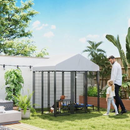 US Local Outdoor Dog Kennel With Roof With Escape-proof Lock, UV-Resistant & Waterproof Cover, 5.9 X 4 X 6, Silver