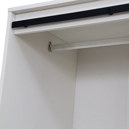 US Local Tall Bedroom Armoire Wardrobe Closet Clothing Storage Cabinet With Hanging Rod Barn Door Drawers Open Shelves