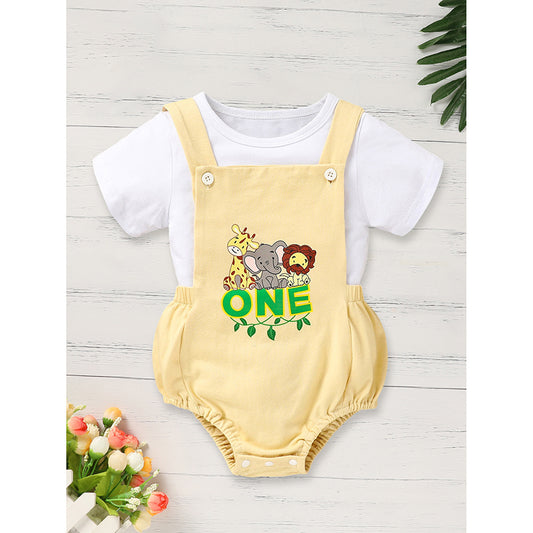US Local Infant Baby Boy Gentleman Outfit Summer Short Sleeve Crew Neck T Shirt First Birthday Suspender Romper Jumpsuit Set