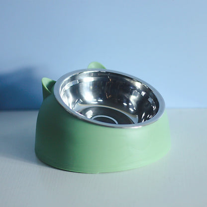 US Local Stainless Steel Dog Bowl Double Bowl Cervical Protection Oblique Mouth Hot Pet Food Basin Supplies