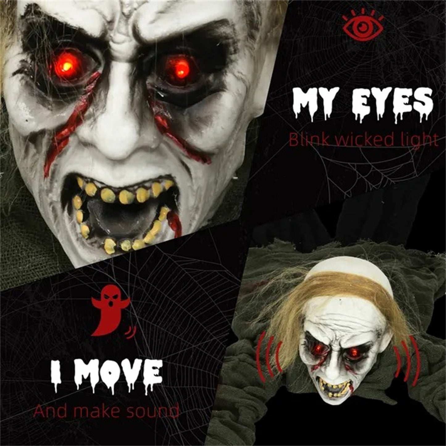 CA Local 66 Outdoor Halloween Decoration Crawling Zombie, Animated Prop Decor With Sound Activated, Light Up Eyes