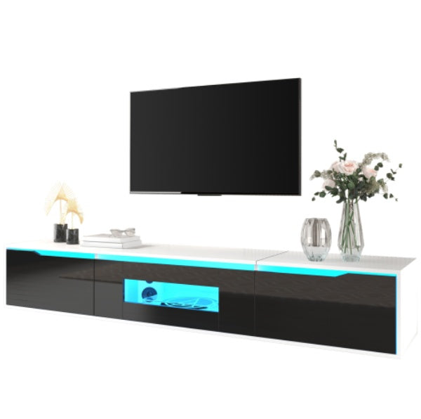UK Local TV Cabinet, High-gloss TV Cabinet, Matching Colours In White And High-gloss Black, With Colour-changing LED Lights. Only Front Cabinet Door High-gloss