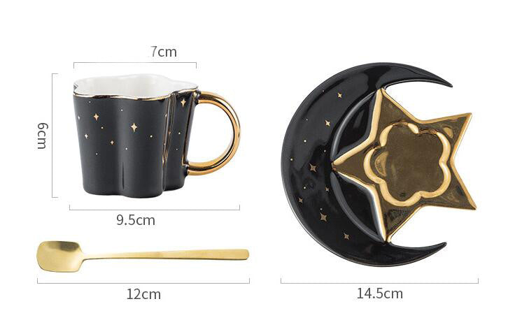 US Local Creative Ceramic Cup With Star And Moon Saucer