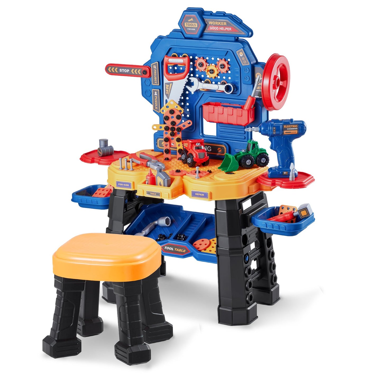 US Local Kids Workbench 181 Pcs Tool Bench With Realistic Tools And Electric Drill