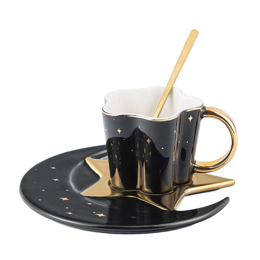 US Local Creative Ceramic Cup With Star And Moon Saucer