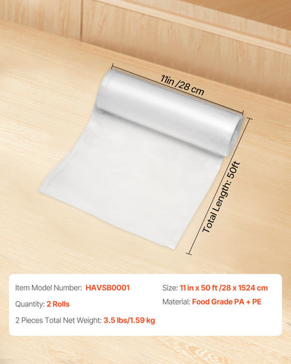 US Local Vacuum Sealer Bags 2 Rolls 11 In X 50 Ft Non-BPA Food Grade Sealing Storage Bag
