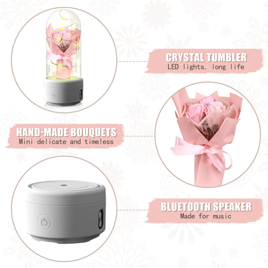 USA Local Creative 2 In 1 Bouquet LED Light And Bluetooth-compatible Speaker Mother's Day Gift Rose Luminous Night Light Ornament In Glass Cover