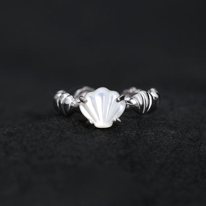 Shell White Shell Tiger Eye Cold Style Personality High Sense Ring