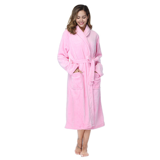 US Local RONGTAI Womens Bathrobe Ladies Fleece Plush Warm Long Robes Fleece Nightgown Sleepwear
