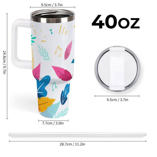 PHDT00491 POD US Local Tumbler 40oz Large Capacity Car Cup Feathers, Music