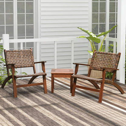 US Local 3 Pieces Outdoor Wooden Patio Rattan Furniture Set