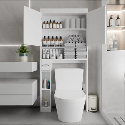 US Local Over The Toilet Storage Cabinet With 2 Door  Home Space Saving Toilet Rack, Farmhouse Style For Bathroom, Restroom, Laundry