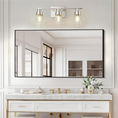 US Local 3 Light Brushed Nickel Bathroom Vanity Light Fixtures With Clear Hammered Glass Shade, 22 Inch Bathroom Lighting Fixtures Over Mirror, For Bathroom Shower Toilet