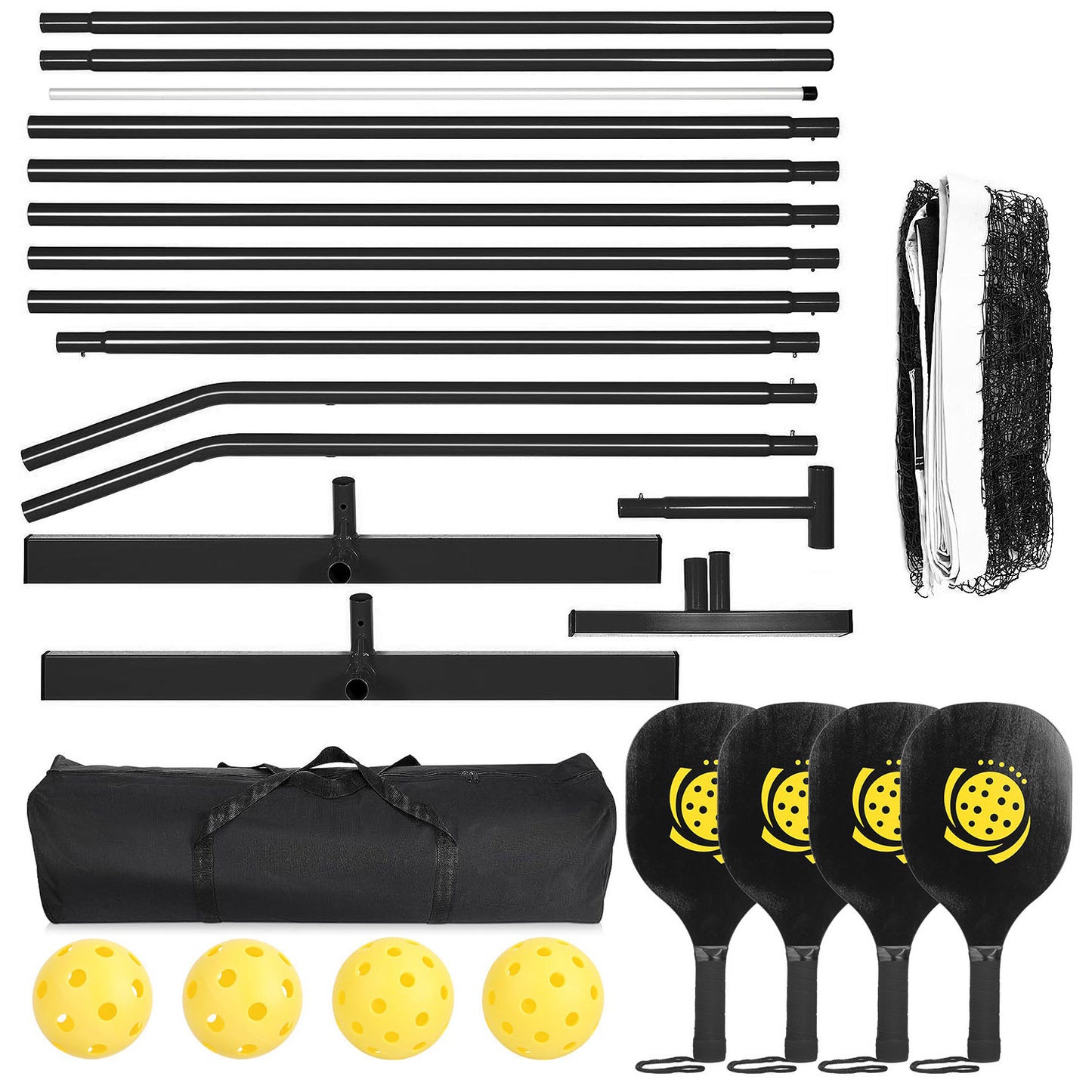 US Local 1 Set Portable Pickleball Net Set 22ft Regulation Size Net Pickle Ball Net System With 4 Pickleballs 4 Paddles Carrying Bag For Driveway Yard
