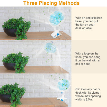 US Local 1Pc Clip On Fan 2 Speeds Quiet Clamp Fan Adjustable Tilt Auto Shaking Fan Wall Mount Personal Fan For Desk Office Home Baby Strollers Table Tops With 3.94FT Cord