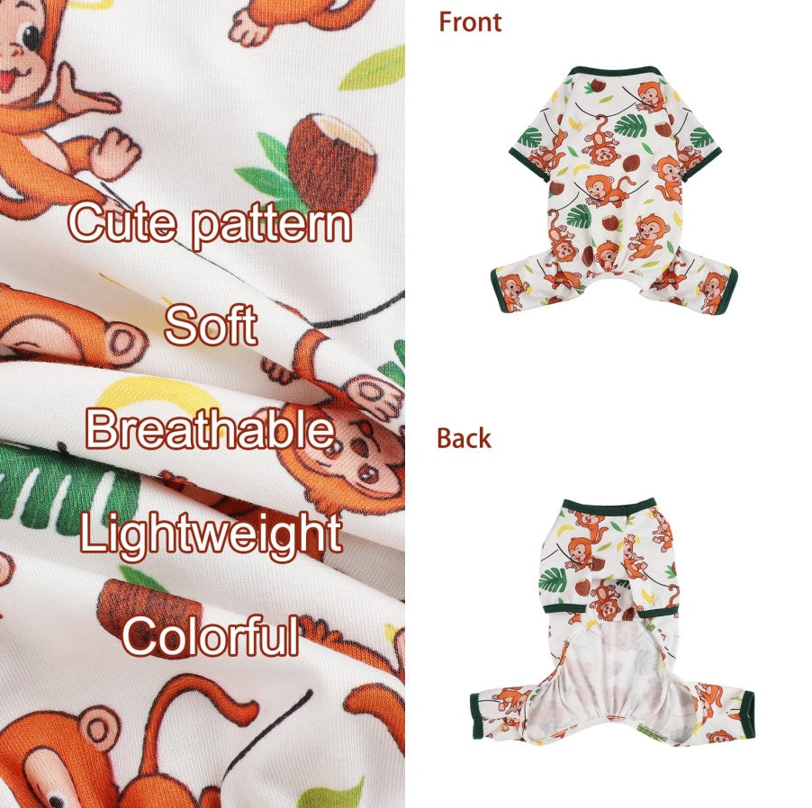 US Local Dog Pajamas Pjs Spring Summer Dog Clothes For Small Dogs Girl Boy, Soft Stretchy Tiny Chihuahua Yorkie Puppy Clothes Doggie Onesies Cat Pet Jammies Outfit, Brown Monkey