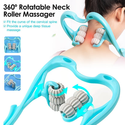 US Local 1 Pc Neck Roller Massager 360 Rotatable Trigger Point Roller Portable Massager With 6 Balls For Neck Leg Thigh Foot Pain Relief