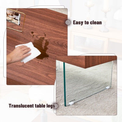 US Local Walnut Colored MDF Coffee Table - 39.3x21.6 With Tempered Glass Legs.Density Board Sticker,Reinforced Glass Legs.Walnut Colored Texture Sticker.