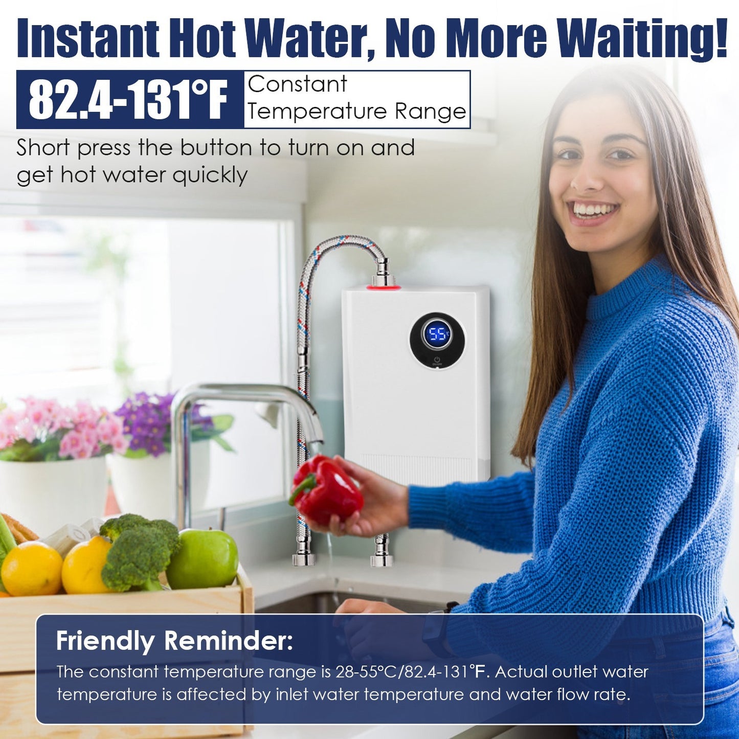 US Local 3000W Electric Tankless Water Heater Instant Mini Hot Water Heater With Digital Display For Kitchen RV Sink Bathroom