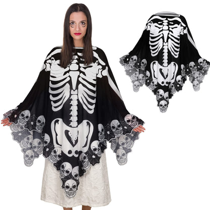 US Local Halloween Lace Poncho Plus Size Halloween Skeleton Cape Day Of The Dead Costumes For Women 59 Inches X 59 Inches