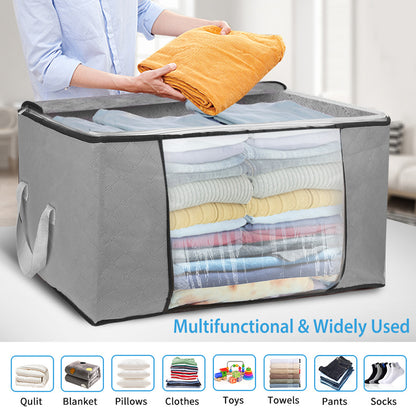 US Local 2Pcs Clothes Storage Bag 90L Per Bag With Thick Fabric Clear Window Dual-Zipper For Clothes Comforters Blankets Bedding