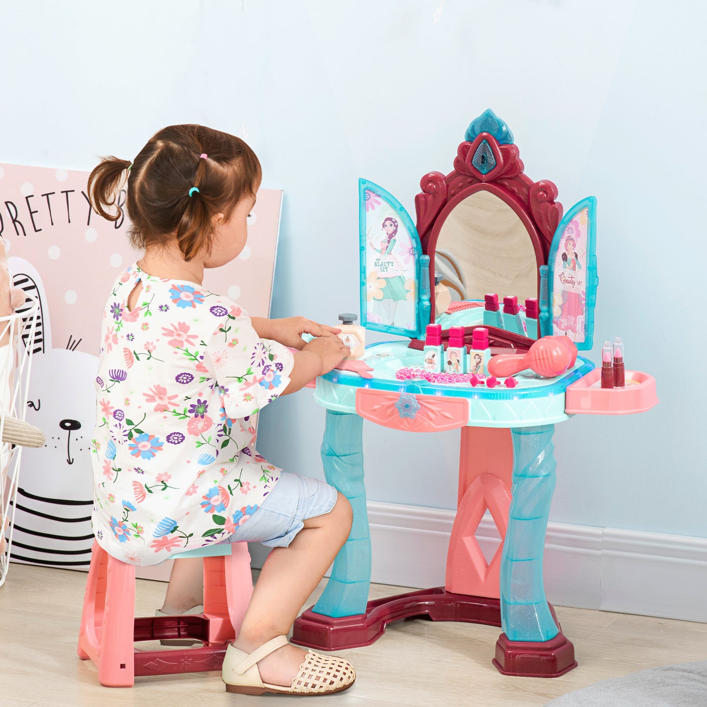 US Local Kids Vanity Set with Self-Opening Magic Mirror