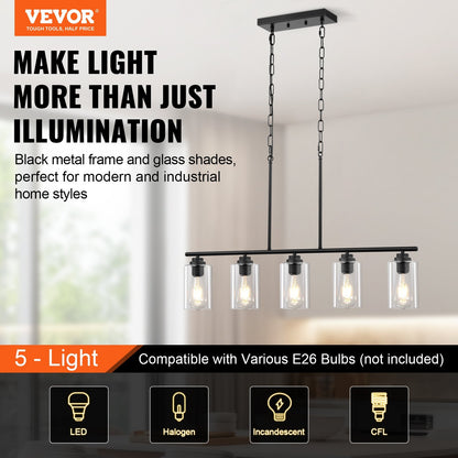 US Local VEVOR 5-Light Kitchen Island Pendant Lights 60W Adjustable Dining Room Light E26