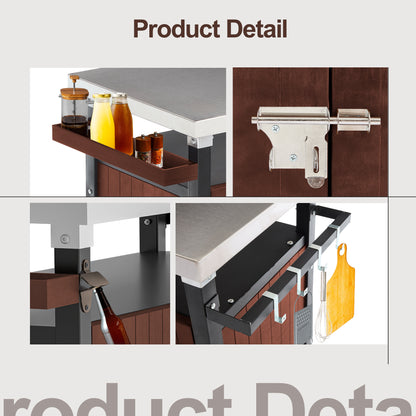 US Local Outdoor Grill Cart With Stainless Steel Tabletop, Storage, Patio Kitchen Island With Wheels, Hooks, And Spice Rack, Waterproof Outdoor Grill Table, Movable BBQ Serving Cart Rolling Bar Cart
