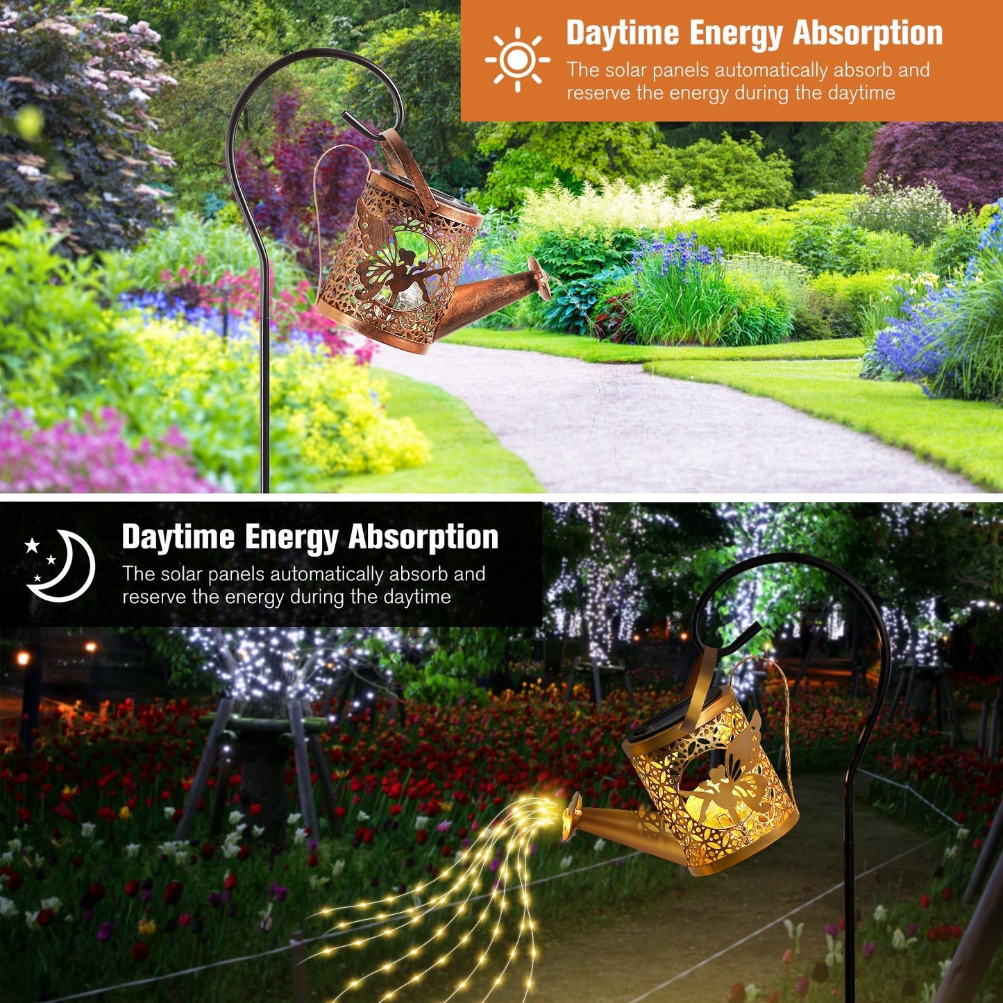 US Local Solar Garden Lights Outdoor Decoration, Metal Solar Watering Can Lights Outdoor Waterproof, Small Patio Light Yard Lawn Pathway Decor, Gardening Gifts Solar Lantern Out