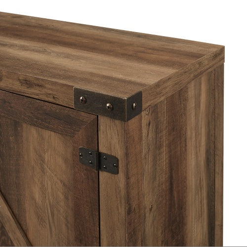 US Local Rustic Farmhouse Double Barn Door TV Stand For TVs With Center Shelves - Rustic Oak