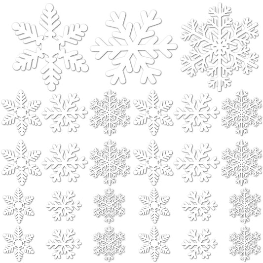 US Local 5 Sheets 135 Pcs Christmas White Snowflakes Window Clings 3 Designs Snowflake Static Stickers Winter Snow Flakes Clings For Christmas New Year Home Office Winter Holiday Party Decal