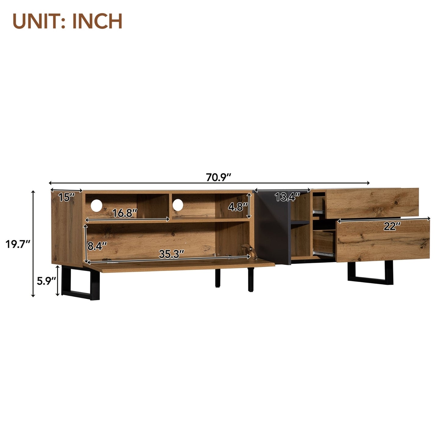US Local Modern TV Stand For 80'' TV, Double Storage, Media Console, Entertainment Center