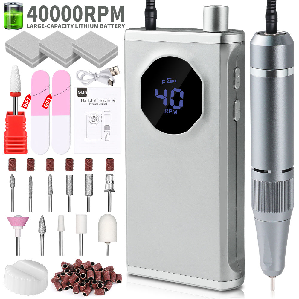 US Local Professional Nail Drill, 40000RPM Electric Nail File For Acrylic Gel Nails Polishing Removing, Rechargeable Portable Cordless Nail Drill Kit With Full Set Of Accessories At Salon Home