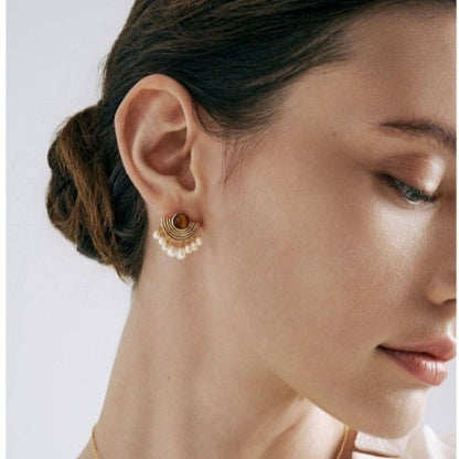 Stud Earrings Female Pearl Scallop Tassel