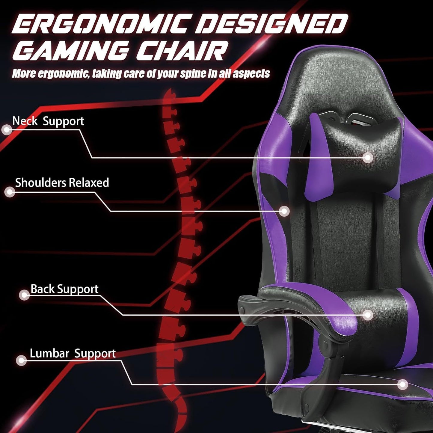 US Local Ergonomic Gaming Chair For Adults, Adjustable Lumbar Backrest Office Chair