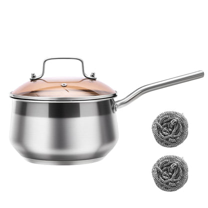 US Local WANGYUANJI Non-Stick Stainless Steel Saucepan With Lid, 2.85QT Small Soup Pot For All Stoves, Oven Save, Dishwasher Safe