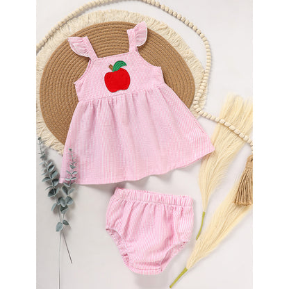 US Local Kids Baby Girl Back To School Outfit, First Day Of School, Summer Ruffle Sleeves Applique Top & Shorts Set