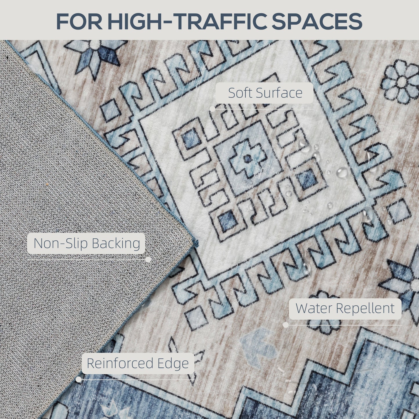 US Local 4x6 Area Rug, Vintage Washable Rug, Non-Slip Floor Carpet For Living Room, Bedroom, Dining Room, Blue