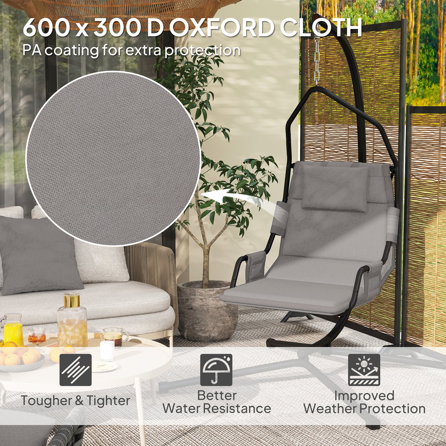 US Local Hammock Chair With Stand And PA Coating Cushion, Hanging Swing Chair With Steel Frame For Indoor And Outdoor, Gray