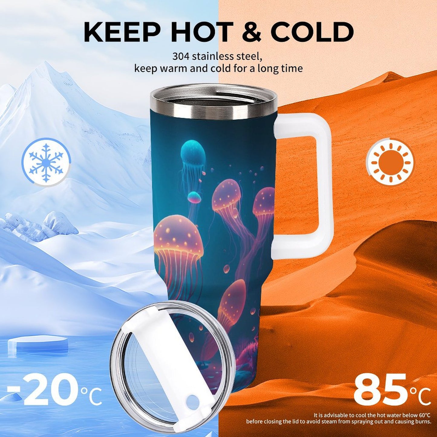 PHDT00429 POD US Local Tumbler 40 oz Large Capacity Car Cup Pink, Jellyfish, Blue Sea