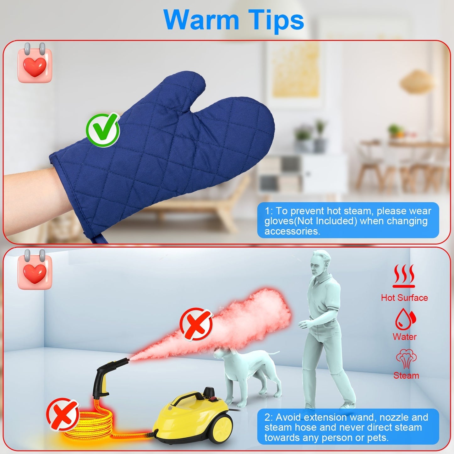 US Local 1Pc 1800W Steam Cleaning Machine With Wheels High Temperature And Pressure Steamer Cleaner With 2L Water Tank Stepless Steam Control 15 Accessories