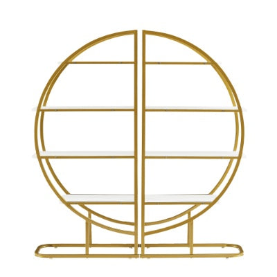 US Local 4 Tiers Home Office Open Bookshelf, Round Shape, Different Placement Ways, MDF Board, Gold Metal Frame, Golden