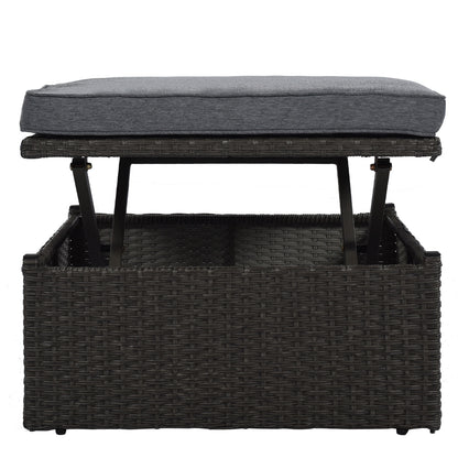 US Local U Style Patio Rectangle Daybed With Canopy, Wicker Sectional Seating