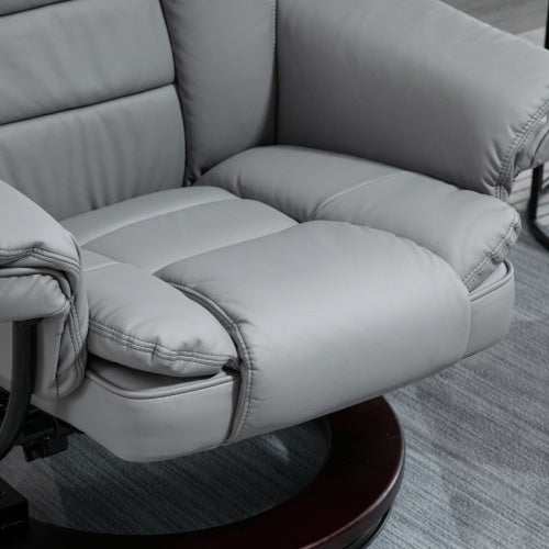UK Local HOMCOM Recliner Chair With Footstool, Recliner Armchair Up To 130kg Weight Capacity, 135 Reclining Swivel Sofa Chair, PU Leather Ergonomic Couch Bed With Swivel Wood Base For Living Room, Grey